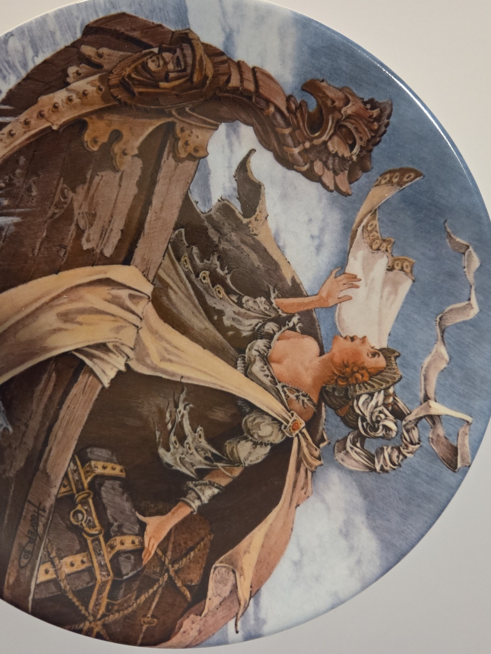 Nautical Illustration Art Plate in Blue, Brown and Cream